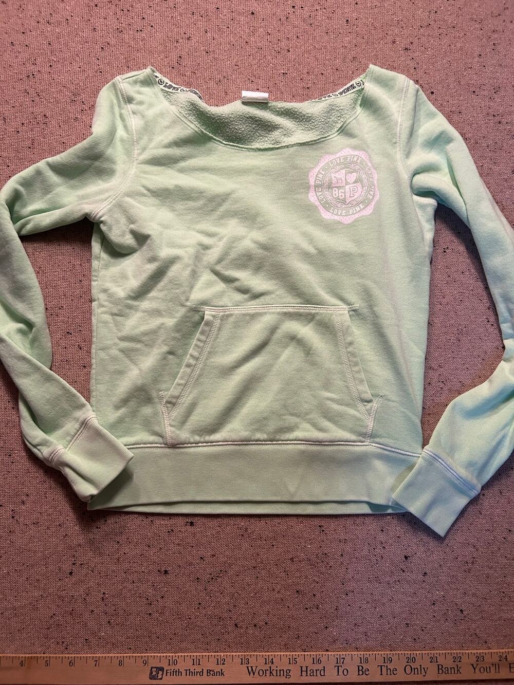 Y2K Victoria's Secret Sweatshirt Mint Green Love Pink 86 Pocket xs